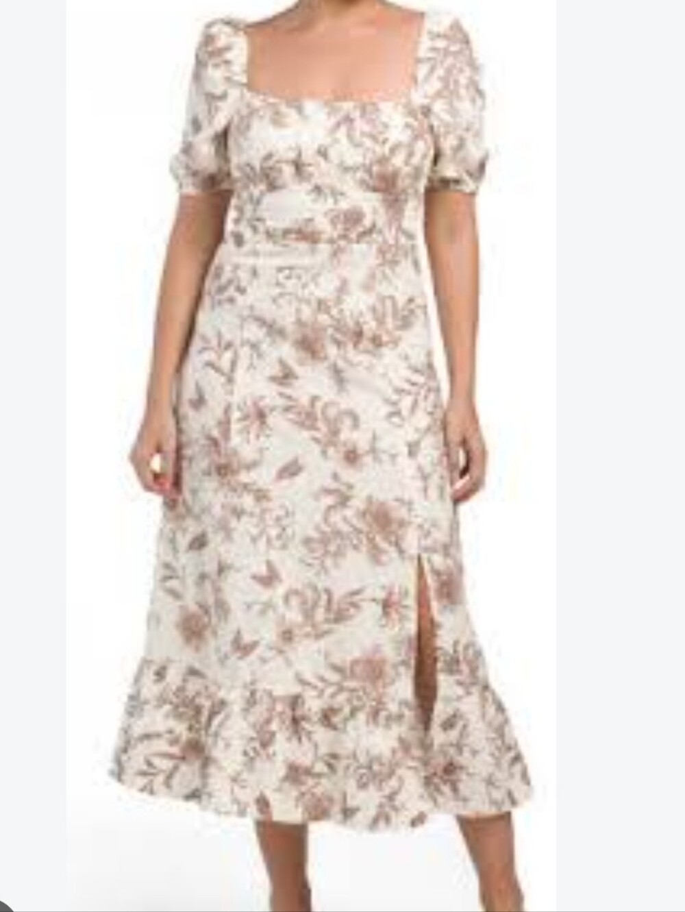 London Times Cottagecore Toile Floral French Country Linen Blend Midi Dress 16
